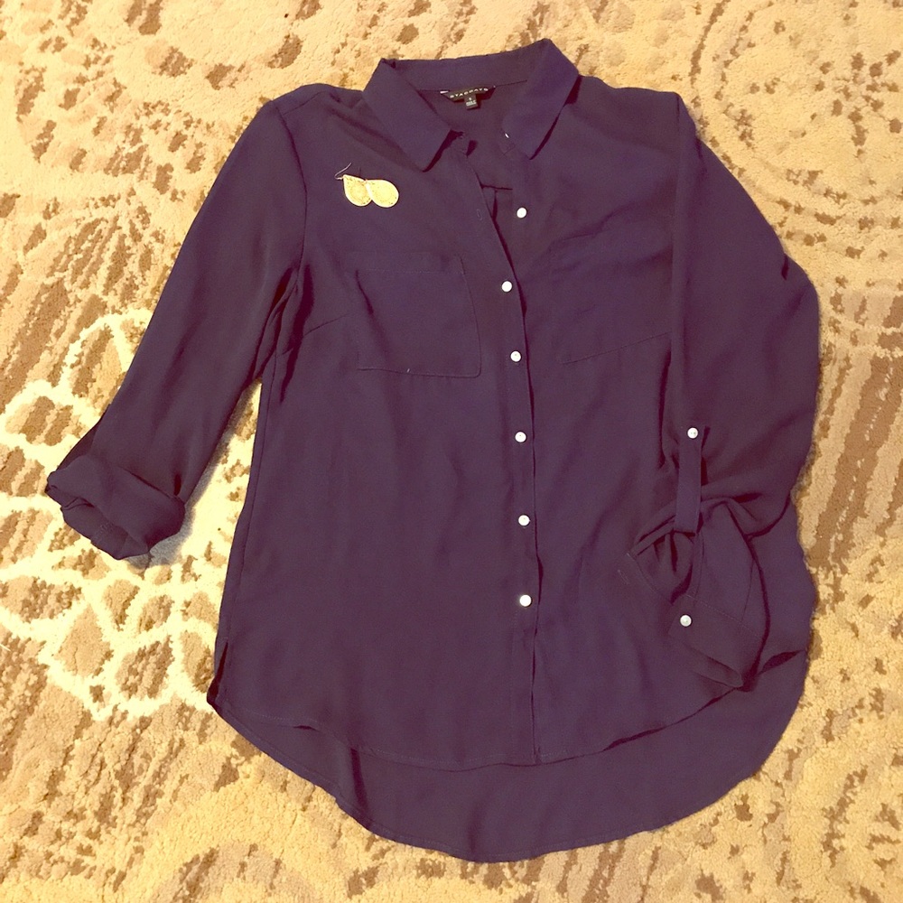 Staccato dark blue button down blouse